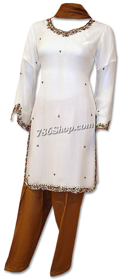  White/Brown Chiffon Suit | Pakistani Dresses in USA- Image 1