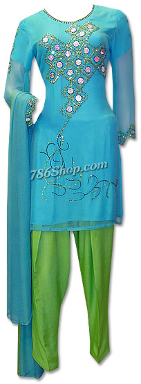  Light Blue/Green Chiffon Suit | Pakistani Dresses in USA- Image 1
