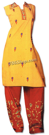  Mustard/Red Georgette Suit | Pakistani Dresses in USA- Image 1