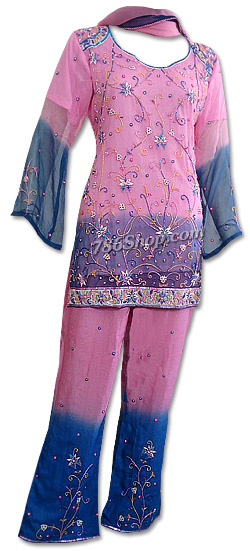  Pink Chiffon Trouser Suit | Pakistani Dresses in USA- Image 1