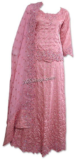  Tea Pink Jamawar Silk Lehnga | Pakistani Wedding Dresses USA- Image 1