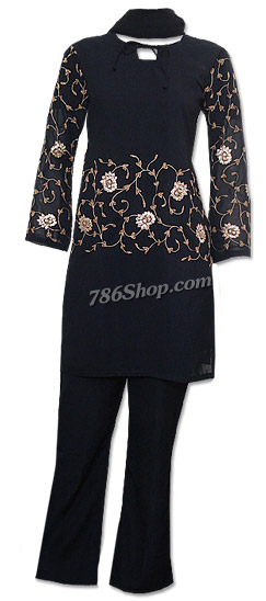  Black Chiffon Trouser Suit | Pakistani Dresses in USA- Image 1