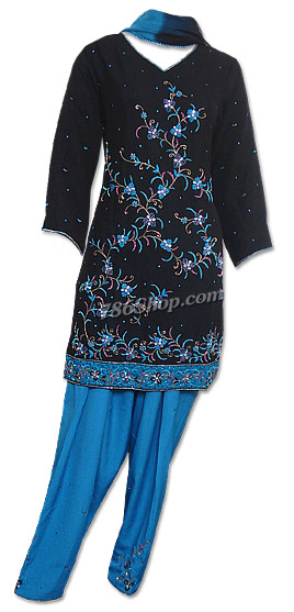  Black/Turquoise Chiffon Suit | Pakistani Dresses in USA- Image 1