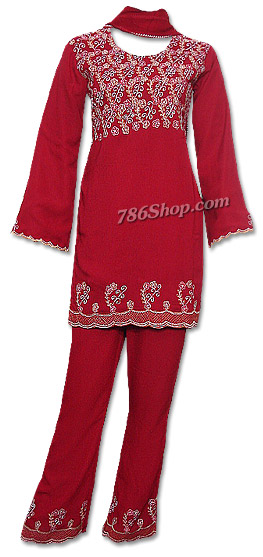  Red Georgette Trouser Suit | Pakistani Dresses in USA- Image 1