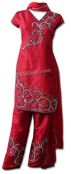  Red Silk Trouser Suit | Pakistani Dresses in USA- Image 1