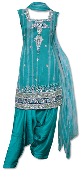  Turquoise Crinkle Chiffon Suit | Pakistani Dresses in USA- Image 1