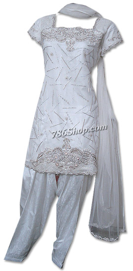  White Net/Jamawar Suit | Pakistani Dresses in USA- Image 1