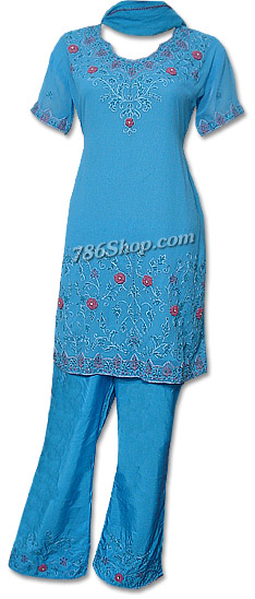  Light Blue Georgette Trouser Suit | Pakistani Dresses in USA- Image 1