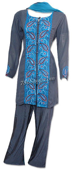  Dark Grey Georgette Trouser Suit | Pakistani Dresses in USA- Image 1