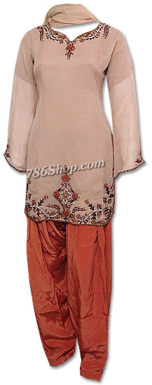  Fawn/Rust Chiffon Suit | Pakistani Dresses in USA- Image 1