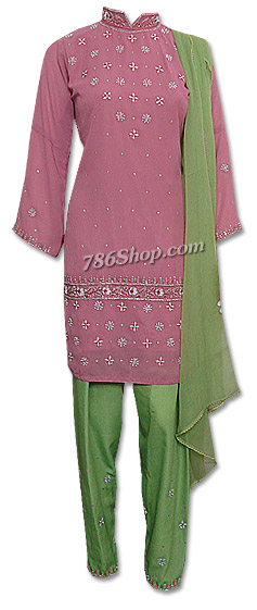  Tea Pink/Green Georgette Suit | Pakistani Dresses in USA- Image 1
