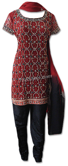  Brown/Black Crinkle Chiffon Suit | Pakistani Dresses in USA- Image 1
