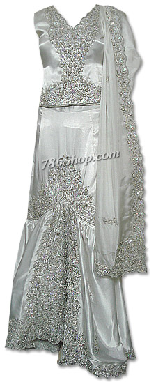  White Silk Lehnga  | Pakistani Wedding Dresses- Image 1