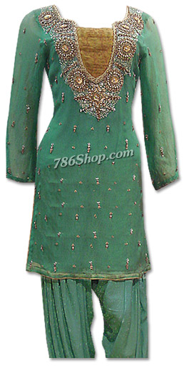  Green Chiffon Suit | Pakistani Dresses in USA- Image 1