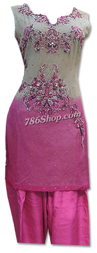  Grey/Hot Pink Chiffon Suit | Pakistani Dresses in USA- Image 1