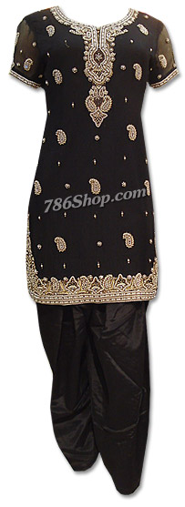  Black Crinkle Chiffon Suit | Pakistani Dresses in USA- Image 1