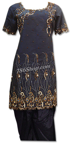  Navy Blue Silk Suit | Pakistani Dresses in USA- Image 1