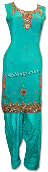  Sea Green Silk Suit | Pakistani Dresses in USA- Image 1