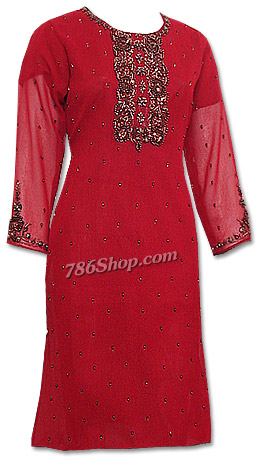  Red Chiffon Suit | Pakistani Dresses in USA- Image 1