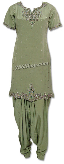  Pistachio Green Pure Silk Suit | Pakistani Dresses in USA- Image 1