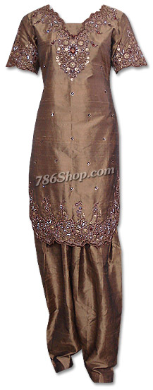  Brown Silk Suit | Pakistani Dresses in USA- Image 1