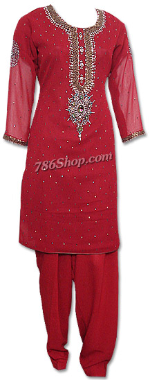  Red Chiffon Suit  | Pakistani Dresses in USA- Image 1