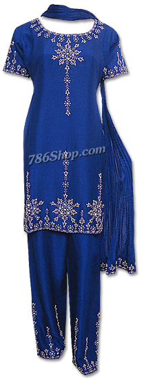  Blue Silk Suit | Pakistani Dresses in USA- Image 1