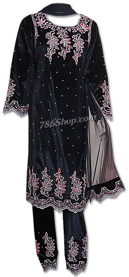  Black Velvet Suit | Pakistani Dresses in USA- Image 1