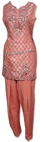  Rust Orange Jamawar Zarri Suit | Pakistani Dresses in USA- Image 1