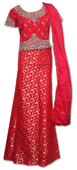  Red Jamawar Zarri Lehnga | Pakistani Wedding Dresses- Image 1