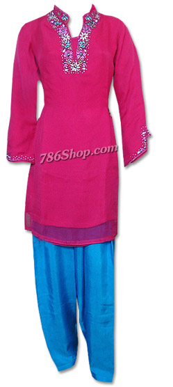 Hot Pink/Turquoise Chiffon Suit | Pakistani Dresses in USA