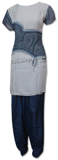 Grey/Navy Blue Chiffon Suit | Pakistani Dresses in USA- Image 1