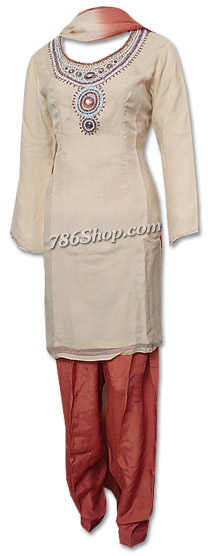  Cream/Brown Chiffon Suit | Pakistani Dresses in USA- Image 1