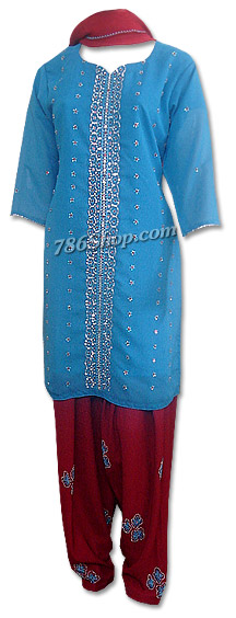  Turquoise/Maroon Chiffon Suit | Pakistani Dresses in USA- Image 1