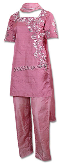  Tea Pink Silk Suit | Pakistani Dresses in USA- Image 1