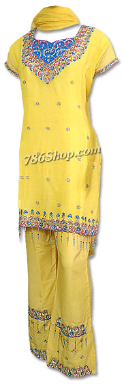  Yellow Chiffon Trouser Suit | Pakistani Dresses in USA- Image 1
