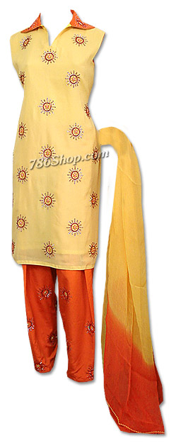  Yellow/Orange Georgette Suit | Pakistani Dresses in USA- Image 1