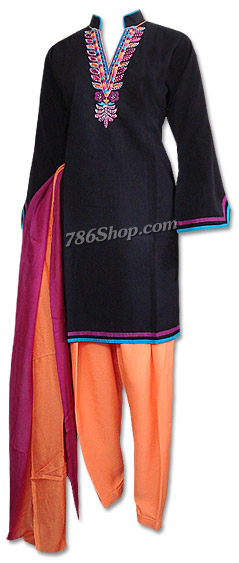  Black/Orange Chiffon Suit | Pakistani Dresses in USA- Image 1