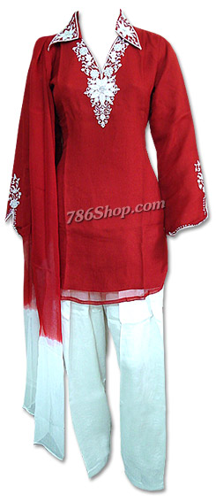  Red/White Chiffon Suit | Pakistani Dresses in USA- Image 1