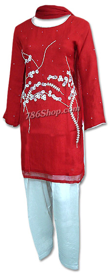  Red/White Chiffon Suit  | Pakistani Dresses in USA- Image 1