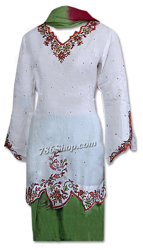  White/Green Chiffon Suit | Pakistani Dresses in USA- Image 1