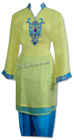  Yellow/Blue Chiffon Suit | Pakistani Dresses in USA- Image 1