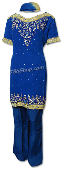  Blue Chiffon Trouser Suit | Pakistani Dresses in USA- Image 1