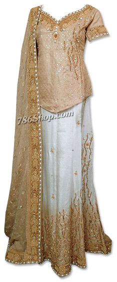  Golden/White Jamawar Lehnga | Pakistani Wedding Dresses- Image 1