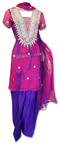  Magenta/Blue Chiffon Suit | Pakistani Dresses in USA- Image 1