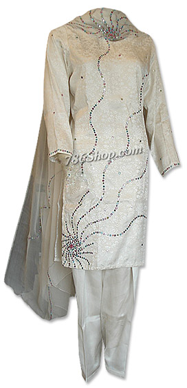  Off-White Jamawar Suit | Pakistani Dresses in USA- Image 1