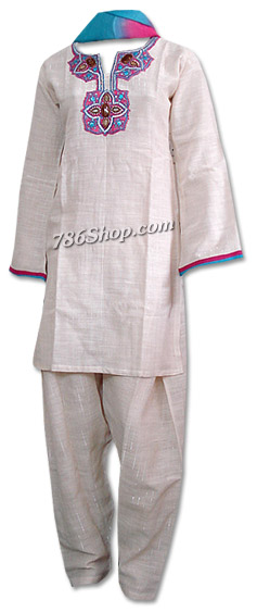  Off-white Cotton Khaddar Suit | Pakistani Dresses in USA- Image 1