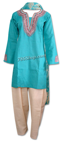 Sea Green/Skin Cotton Khaddar Suit | Pakistani Dresses in USA