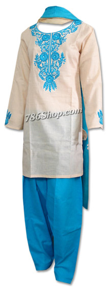 Skin /Turquoise Cotton Khaddar Suit | Pakistani Dresses in USA- Image 1