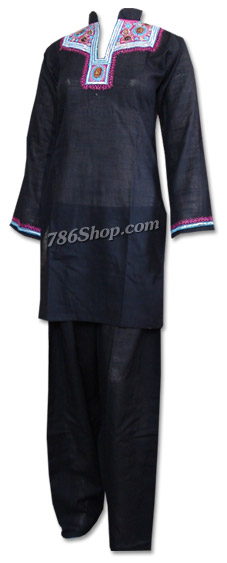  Black Cotton Khaddar Suit | Pakistani Dresses in USA- Image 1